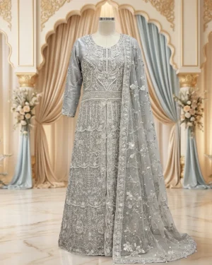 Grey Embellished Open Cut Formal Maxi