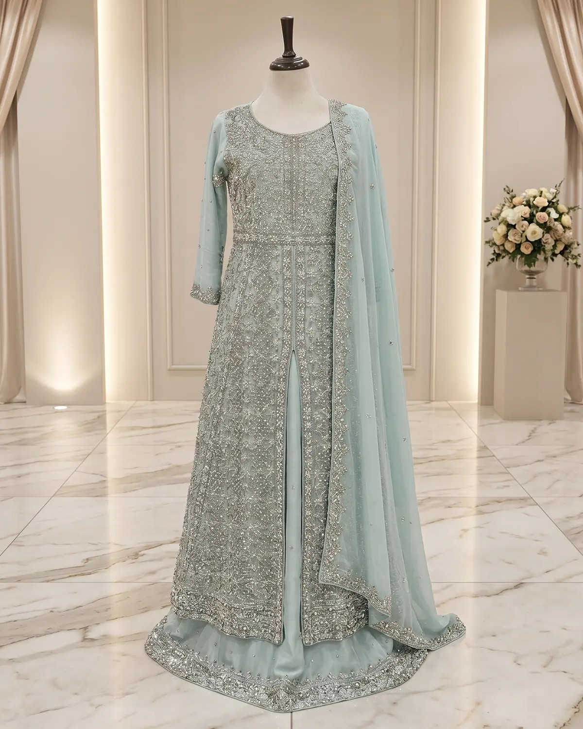Ice Blue Anya Bridal Lehenga Maxi