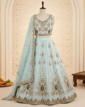 Ice Blue Mehndi Bridal Lehenga Shirt