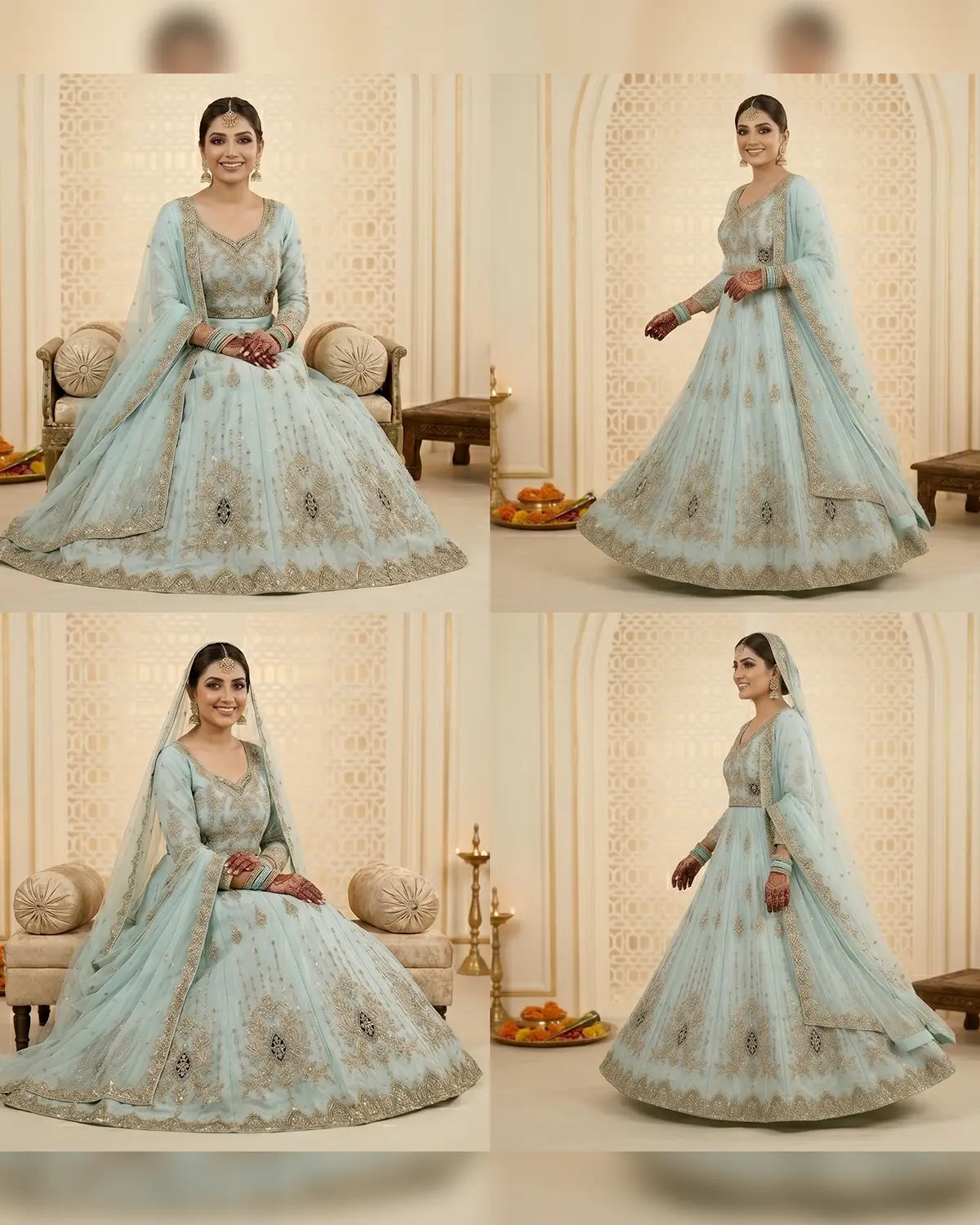 Ice Blue Mehndi Bridal Lehenga Shirt - Image 4