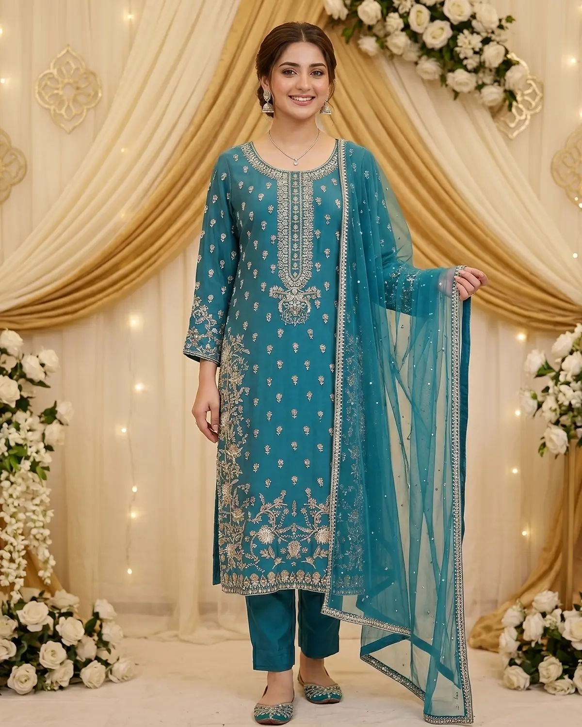 Light Zinc Zardozi Formal Shirt Trouser Suit - Image 2
