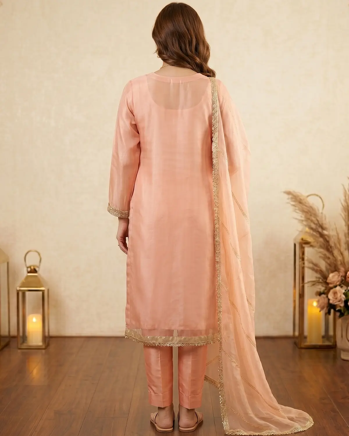 Light pink Zari Formal Shirt Trouser Suit - Image 3