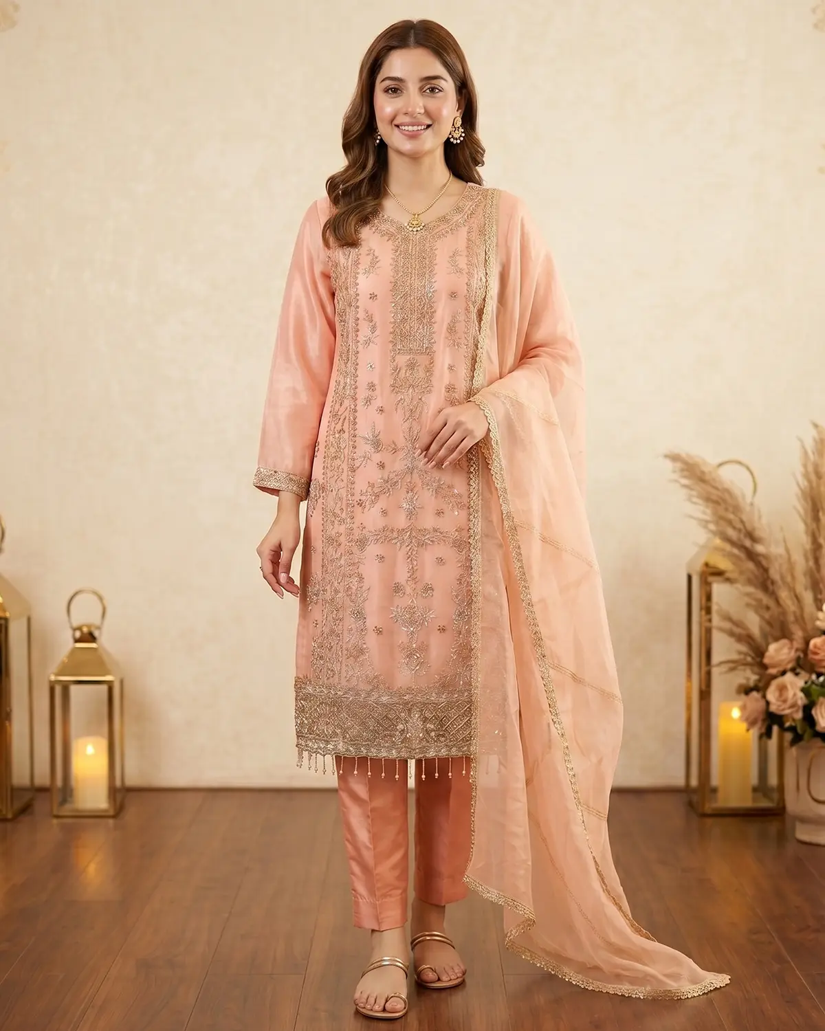 Light pink Zari Formal Shirt Trouser Suit - Image 2