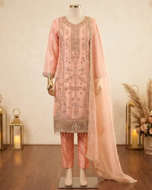 Light pink Zari Formal Shirt Trouser Suit