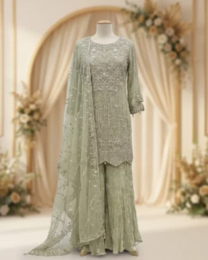 Lush Sea Green Formal Sharara Shirt