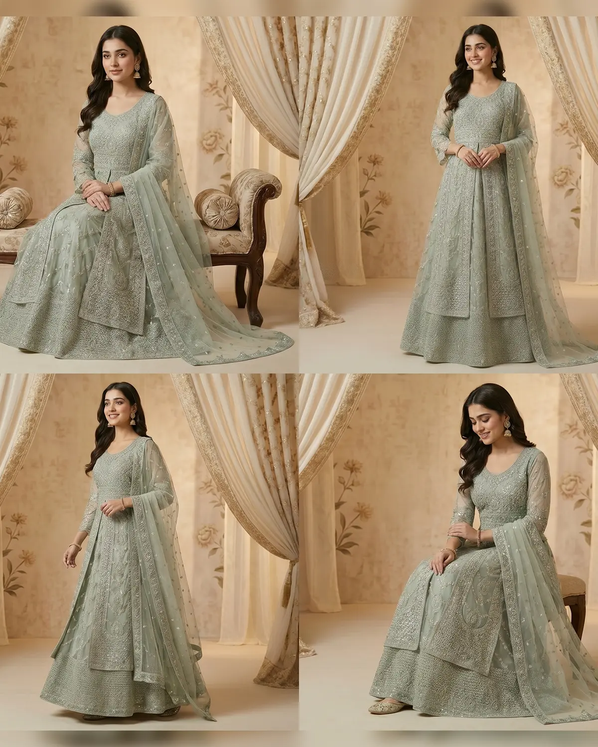 Lush Sea Green Stylish Formal Lehenga Gown - Image 4