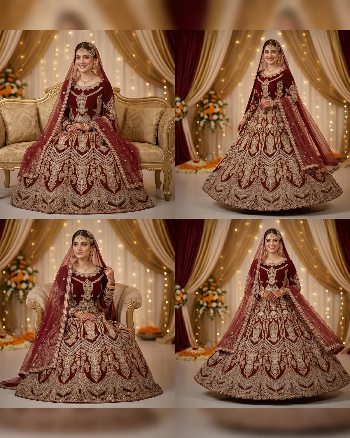 Luxury Crimson Velvet Bridal Lehenga Choli Front & Back Same - Image 4