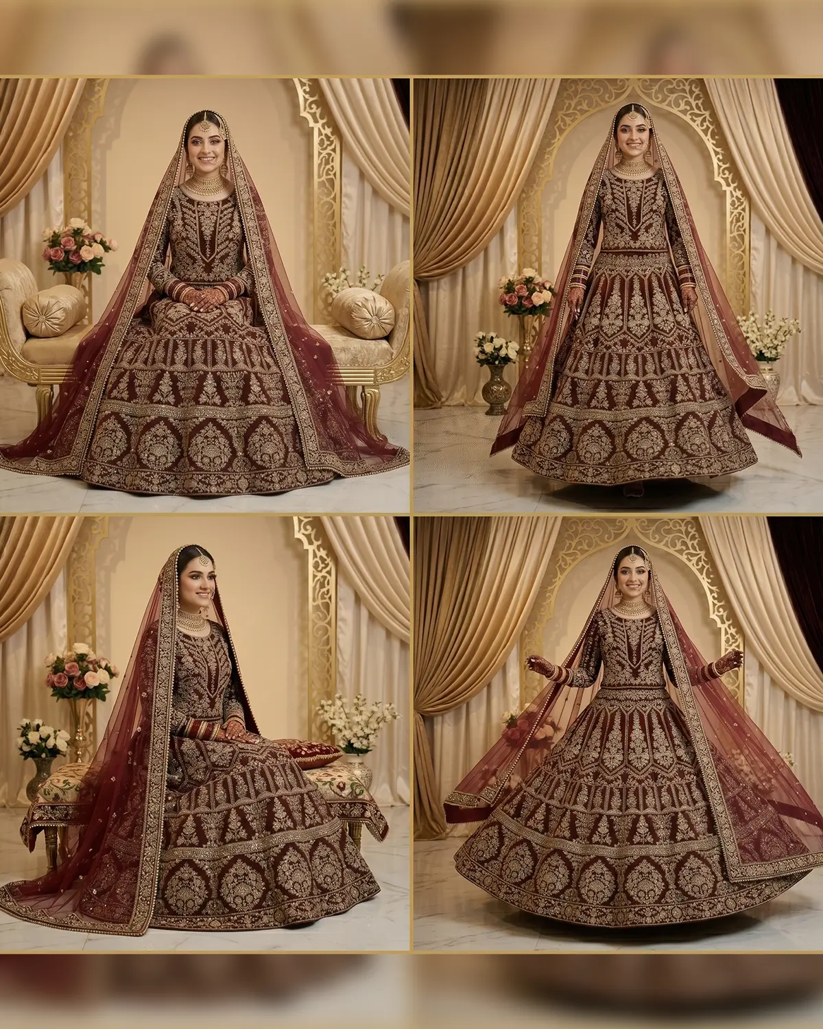 Luxury Maroon Velvet Bridal Lehenga Shirt - Image 4