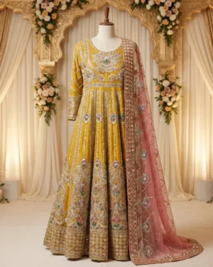 Luxury Mustard Zari Formal Maxi