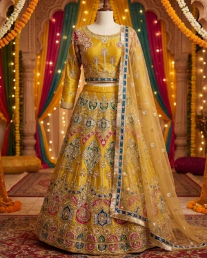 Luxury Yellow Mehndi Bridal Lehenga Choli