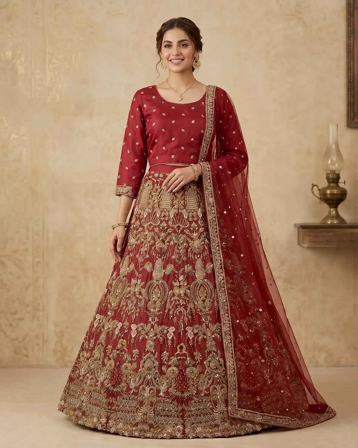 Maroon Embellished Formal Lehenga Choli - Image 2