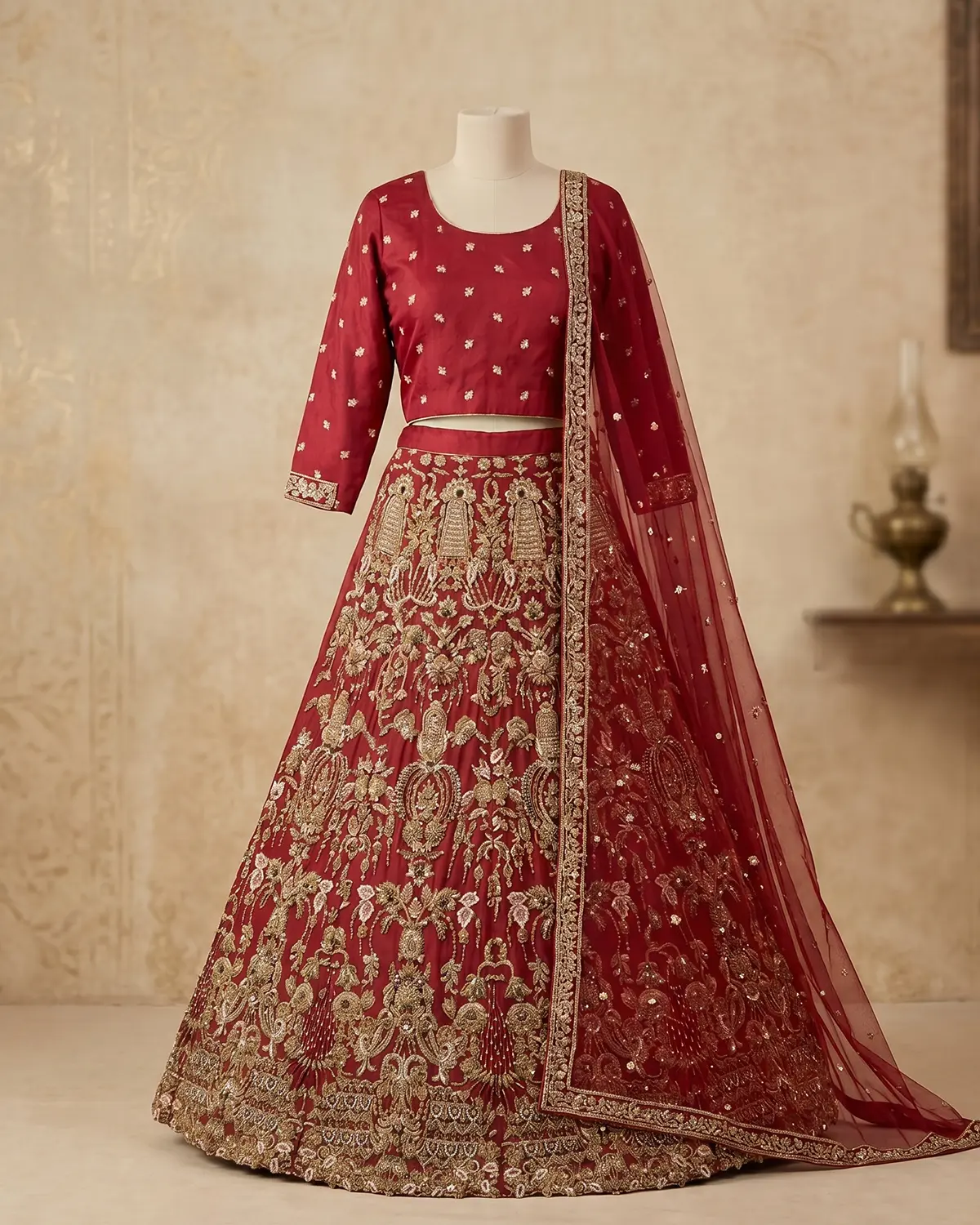 Maroon Embellished Formal Lehenga Choli