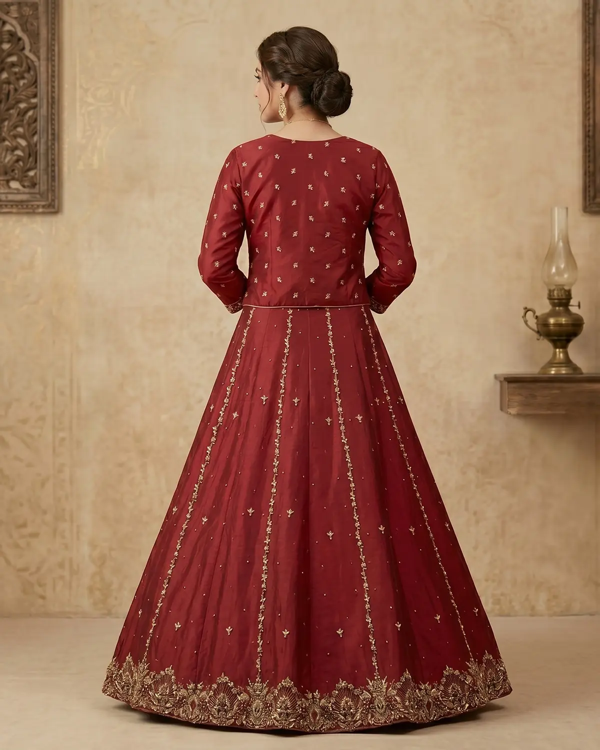 Maroon Embellished Formal Lehenga Choli - Image 3