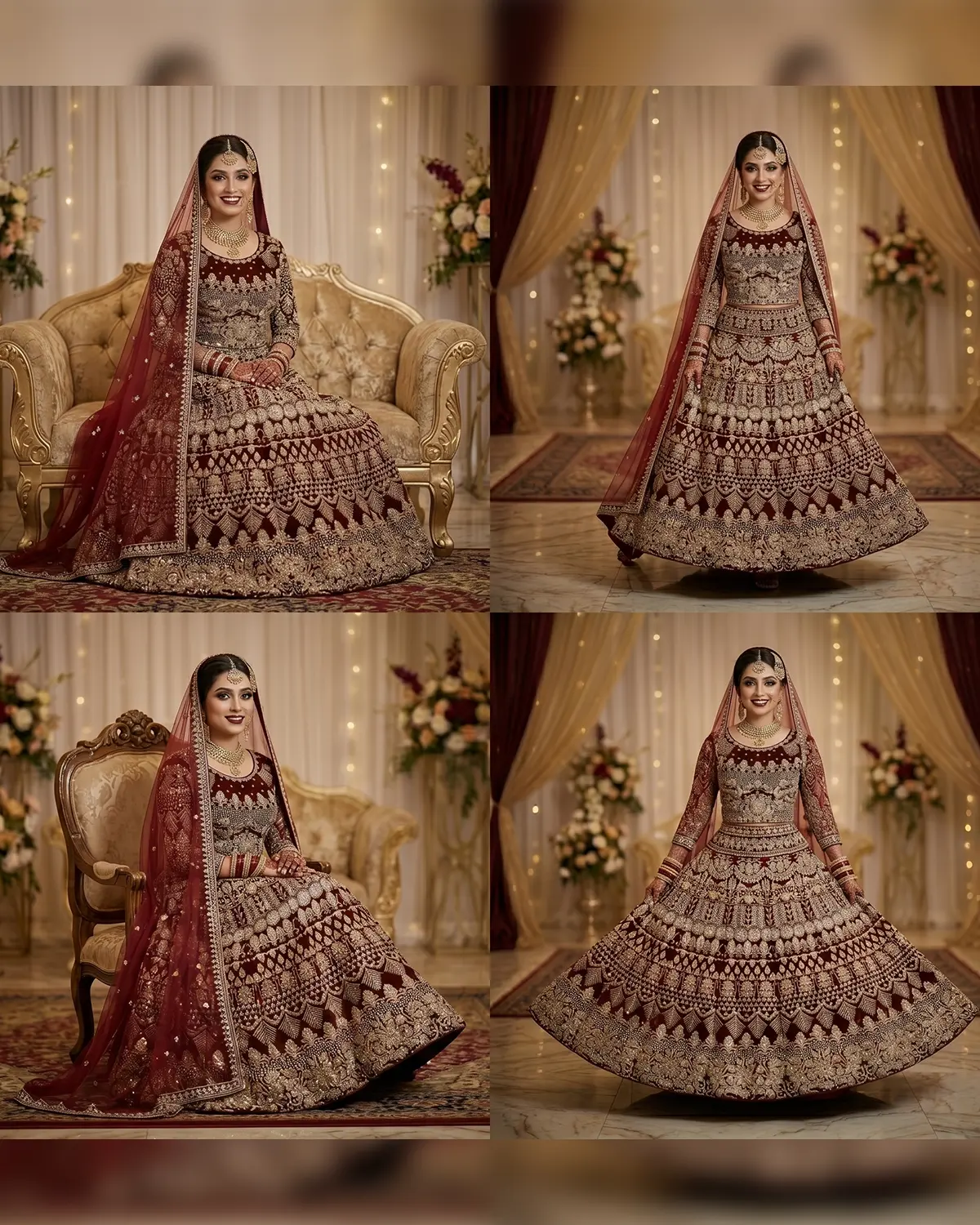 Maroon Golden Jewel Velevt Bridal Lehenga shirt - Image 4