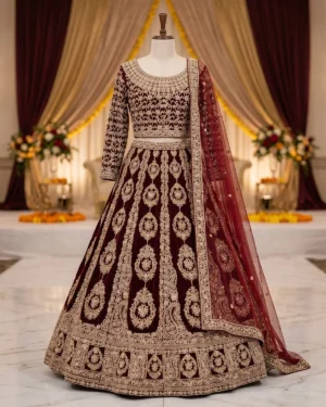Maroon Regal Premium Velvet Bridal Lehenga