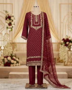 Maroon Tux Zari Formal Shirt Trouser Suit