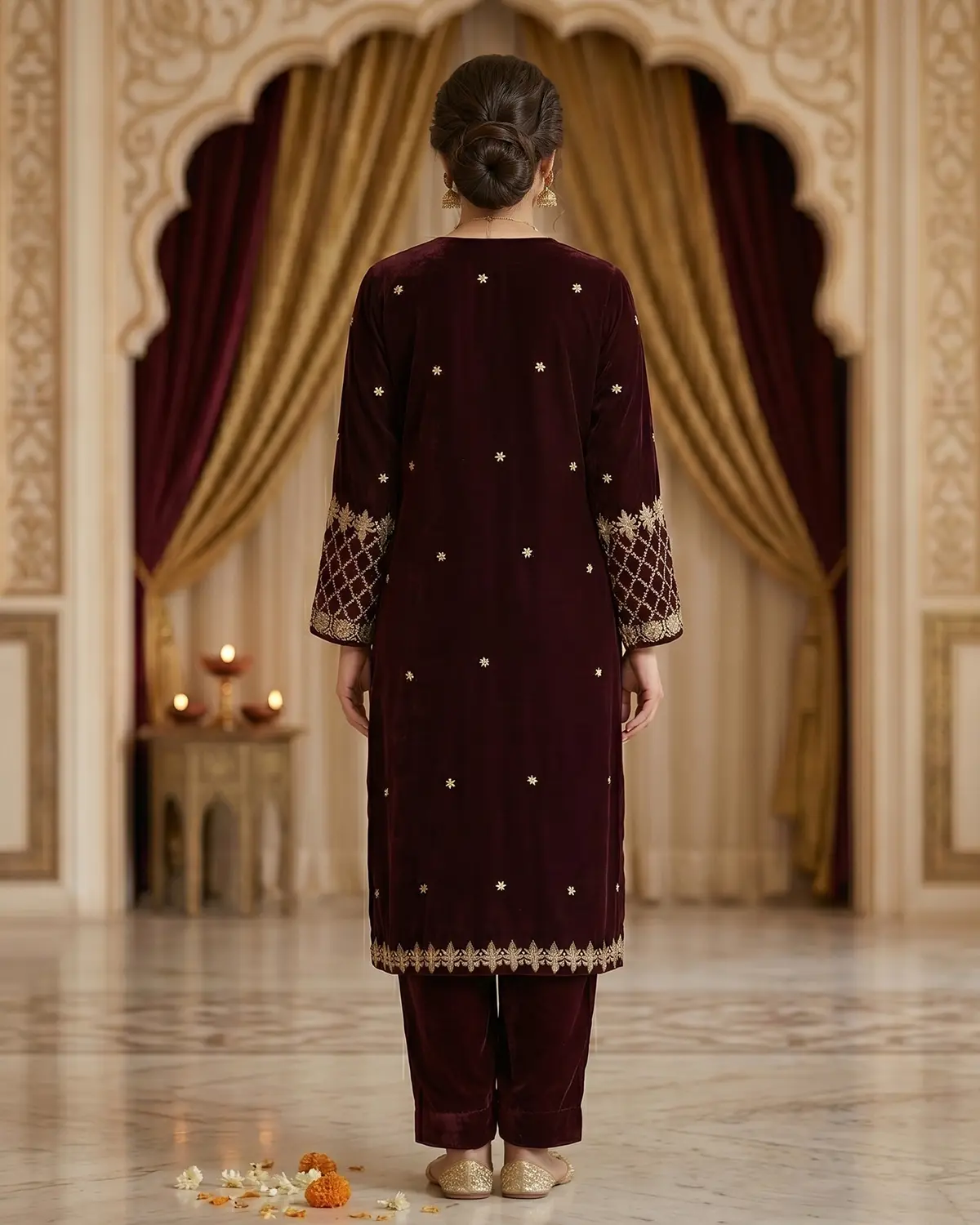 Maroon Velvet Formal Shirt Trouser Suit - Image 3