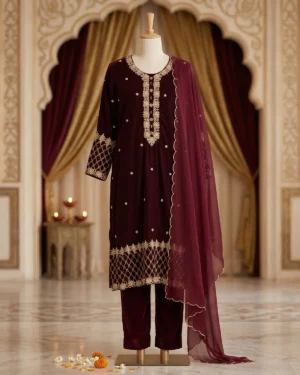 Maroon Velvet Formal Shirt Trouser Suit