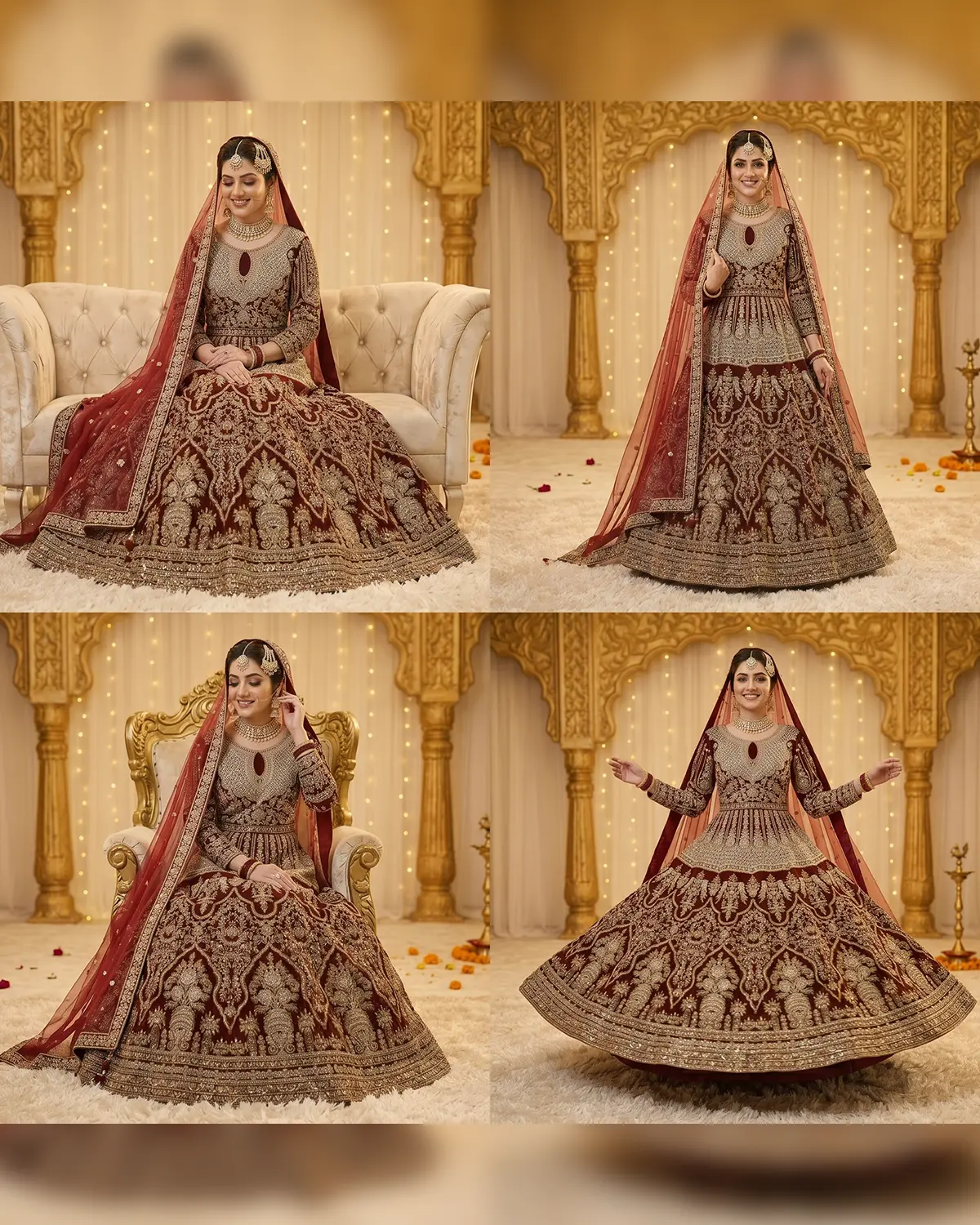 Maroon Velvet Heritage Bridal Lehenga Shirt - Image 4