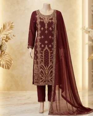 Maroon Zari Formal Shirt Trouser Suit
