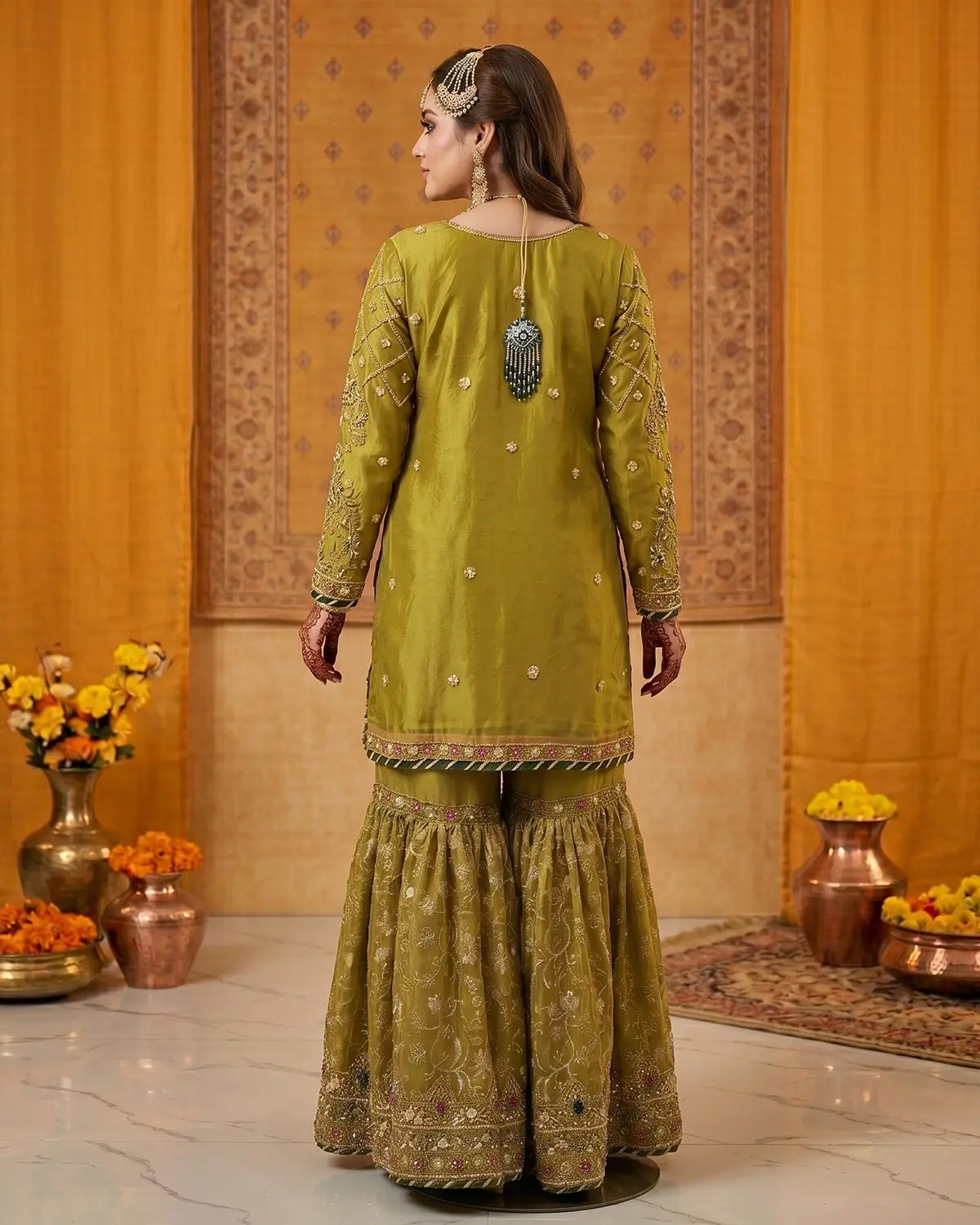 Mehndi Embroidered Bridal Gharara - Image 3
