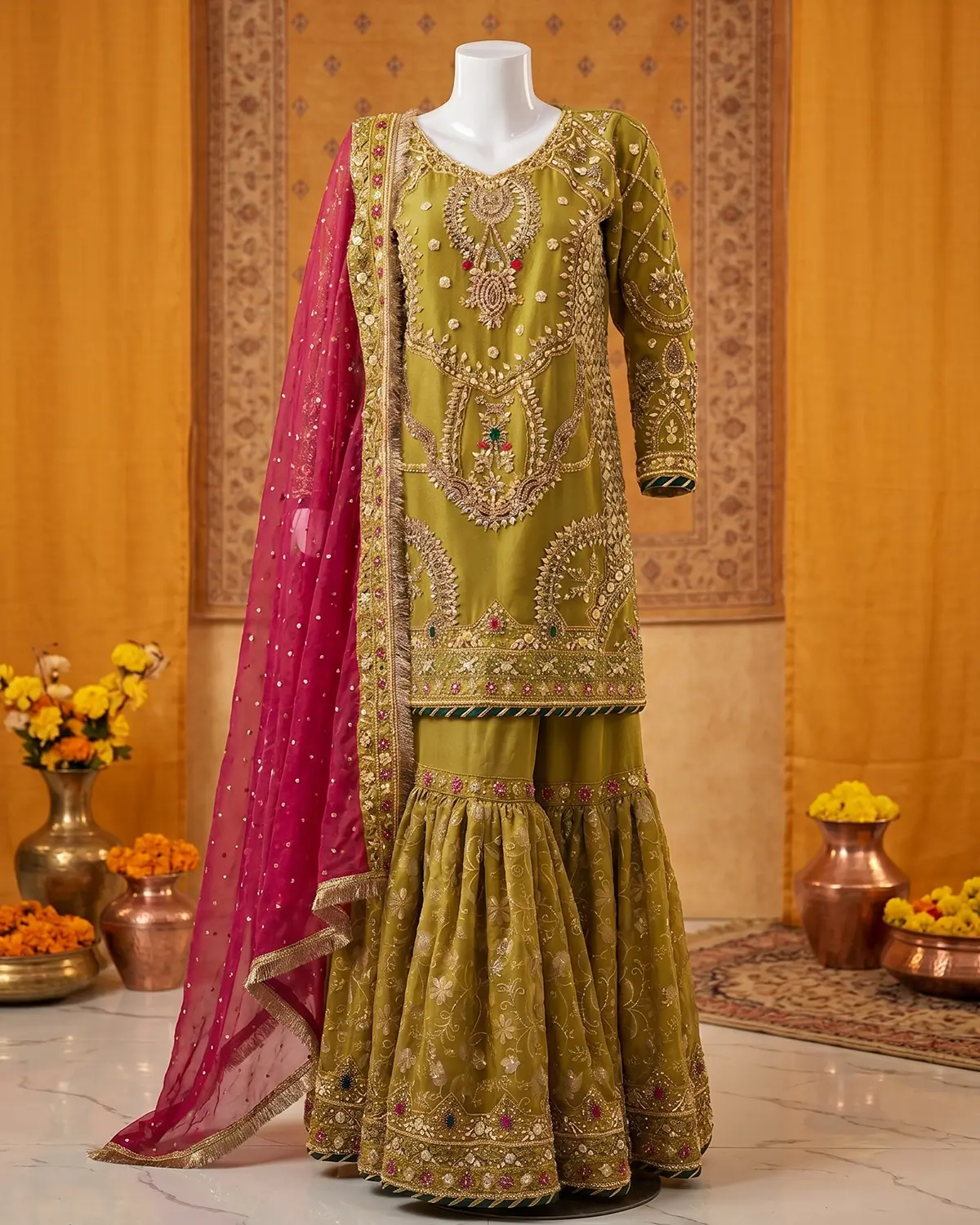 Mehndi Embroidered Bridal Gharara