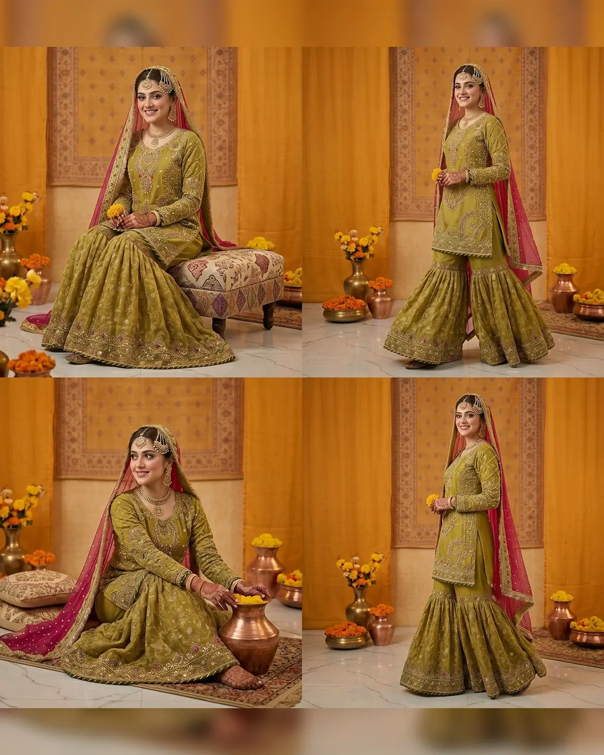 Mehndi Embroidered Bridal Gharara - Image 4