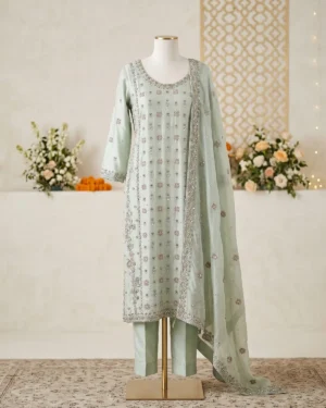 Mint Green Zardozi Formal Shirt Trouser Suit