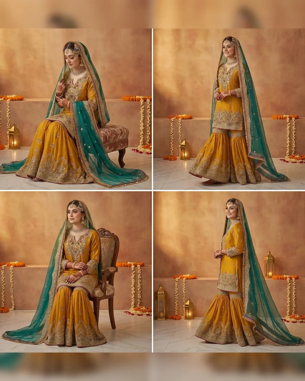 Mustard Bridal Mehndi Bridal Gharara Shirt - Image 4