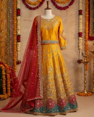 Mustard Hira Mehndi Bridal Lehenga Choli