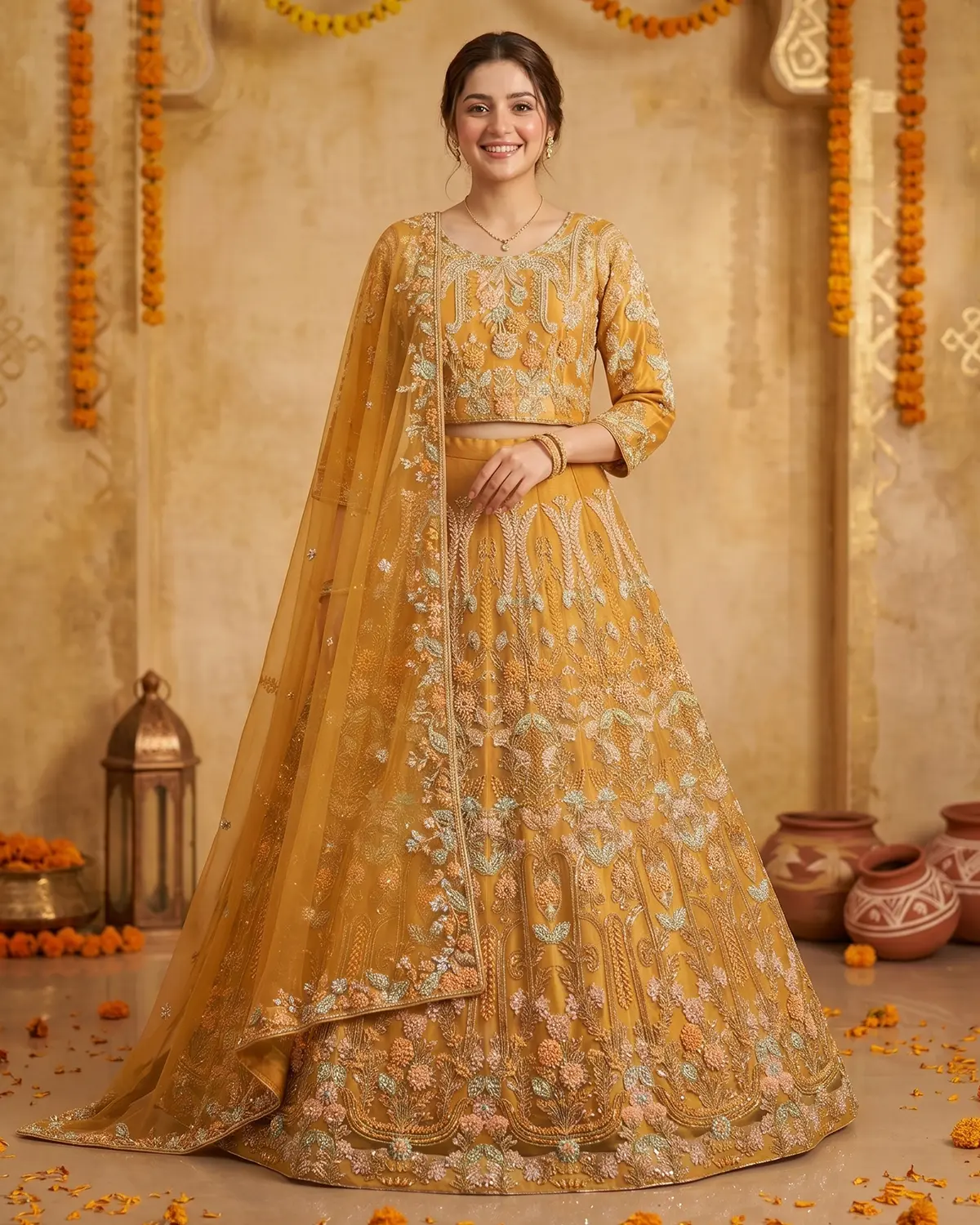 Mustard Yellow Formal Lehenga Choli - Image 2