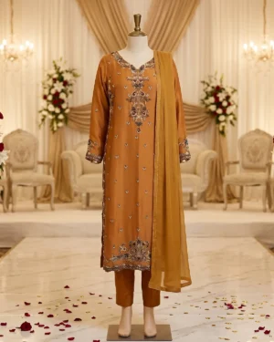Mustard Zari Formal Shirt Trouser Suit
