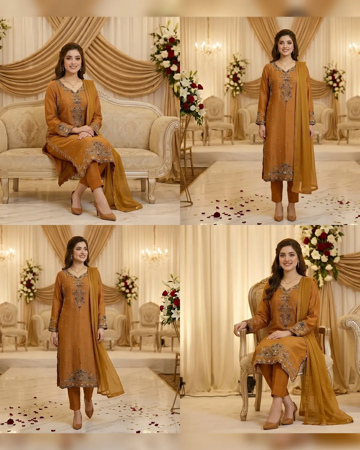 Mustard Zari Formal Shirt Trouser Suit - Image 4