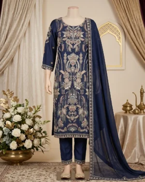 Navy Blue Embellished Formal Shirt Trouser Suit