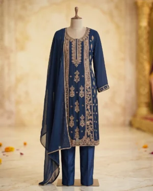 Navy Blue Zari Formal Shirt Trouser Suit
