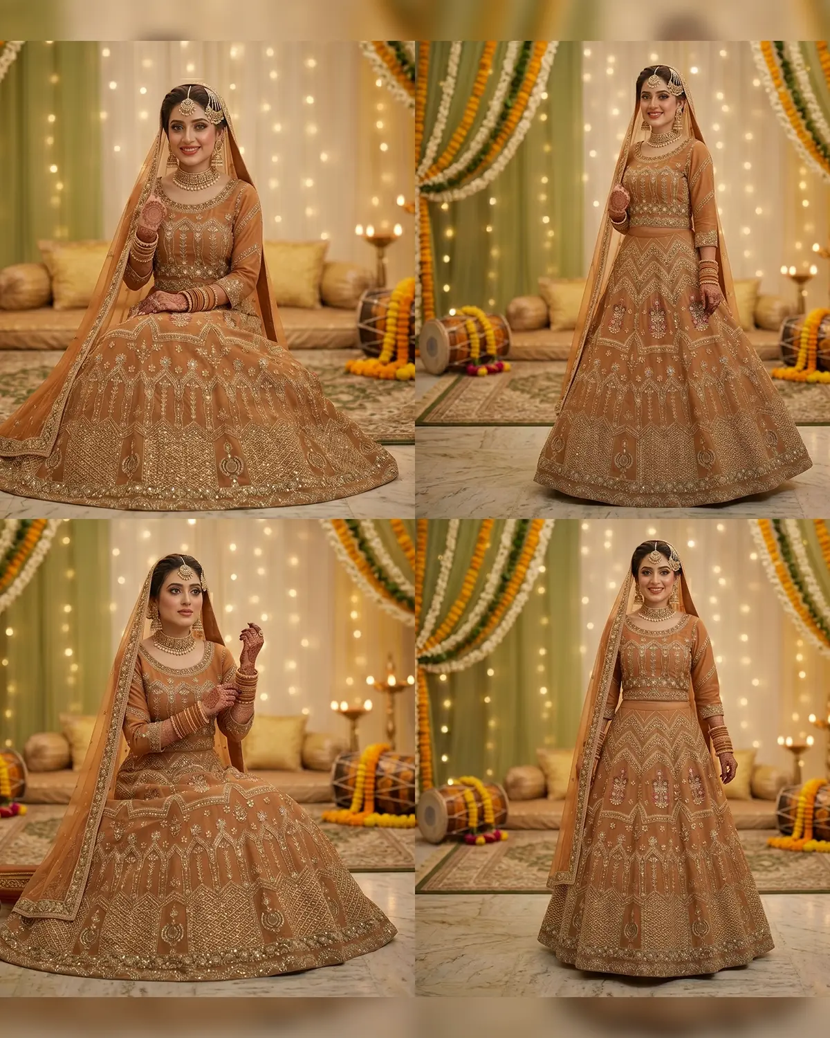 Orange Anarkali Mehndi Bridal Lehenga Choli - Image 4