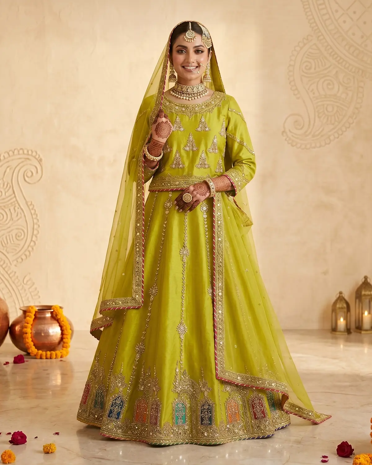 Parrot Green Mehndi Bridal Lehenga Choli - Image 2