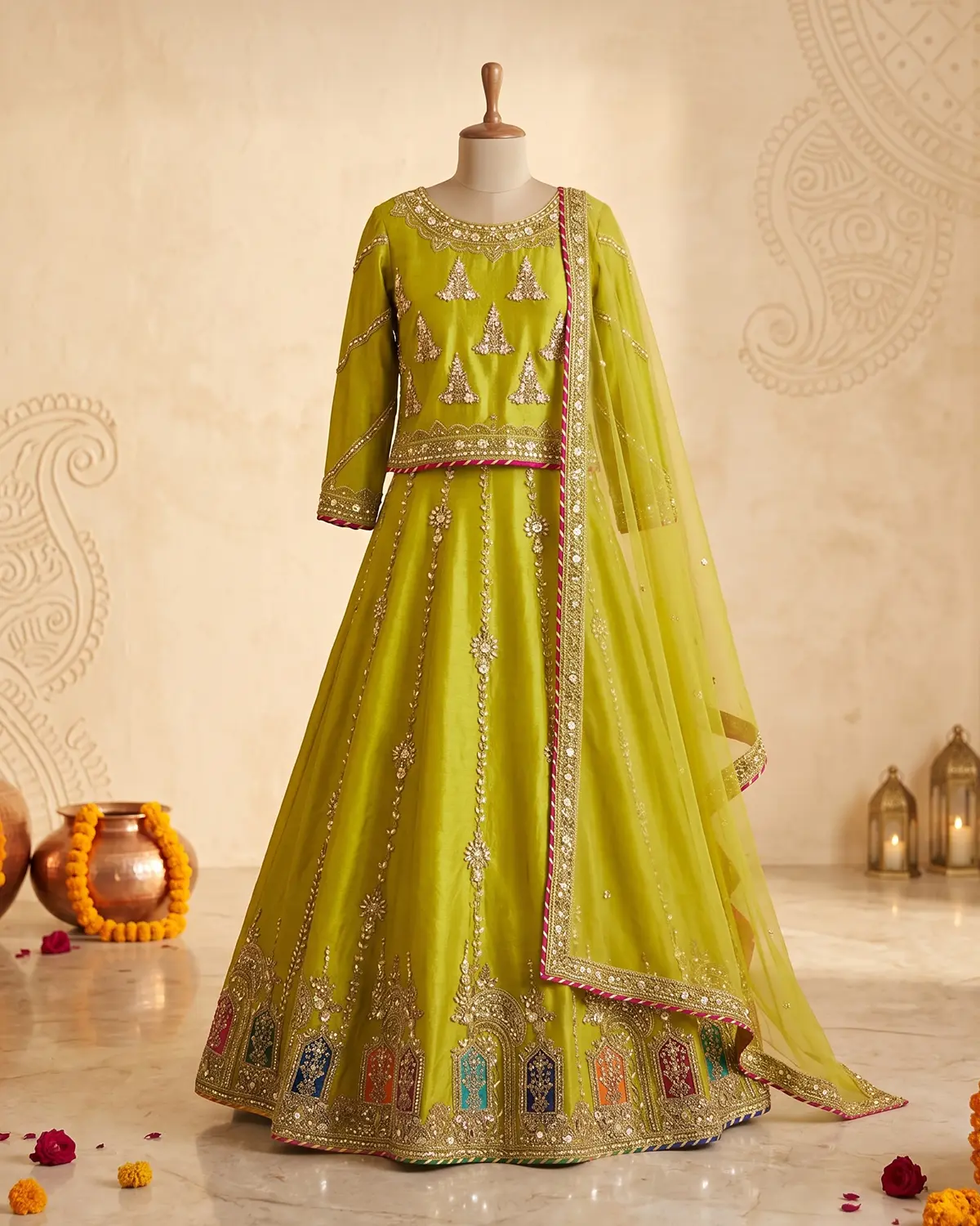 Parrot Green Mehndi Bridal Lehenga Choli