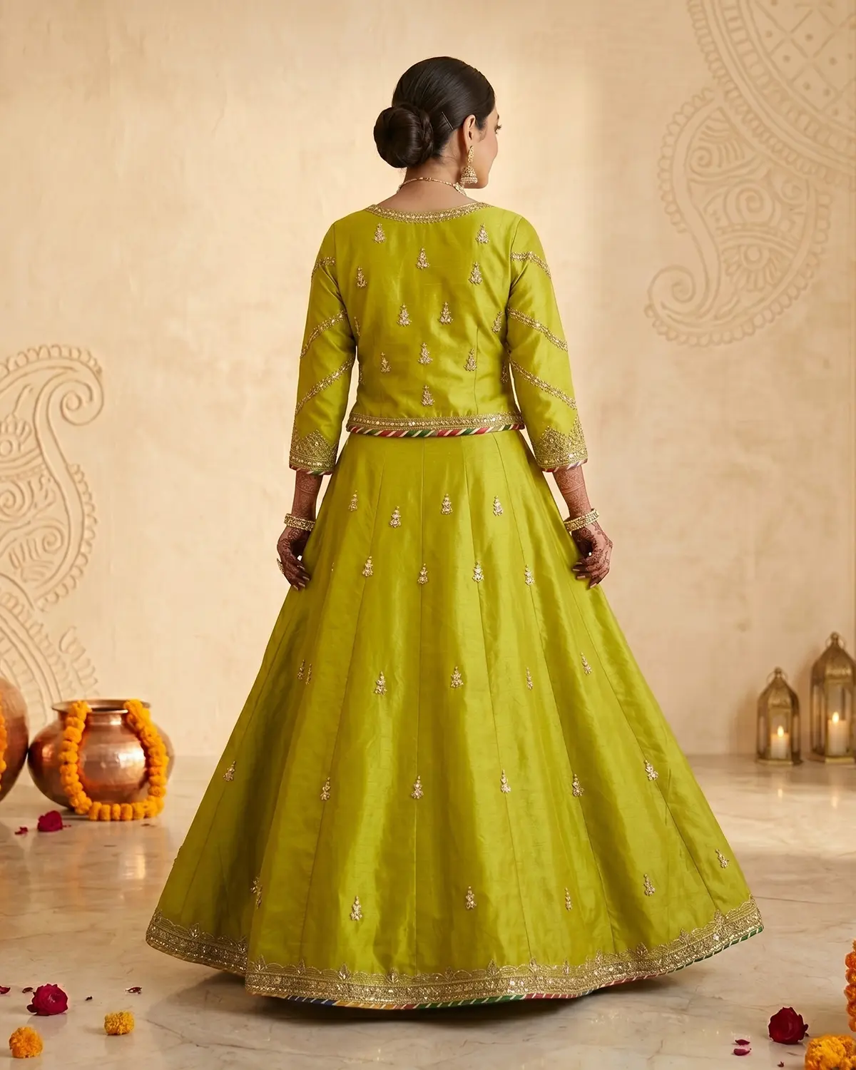 Parrot Green Mehndi Bridal Lehenga Choli - Image 3