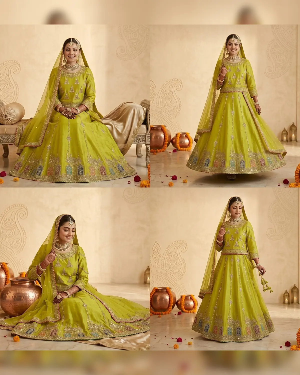 Parrot Green Mehndi Bridal Lehenga Choli - Image 4