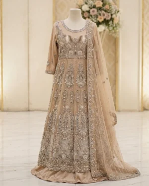 Peach Embriodered Riya Bridal Tail Maxi