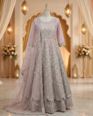 Pink Heavy Zari Work Formal Maxi
