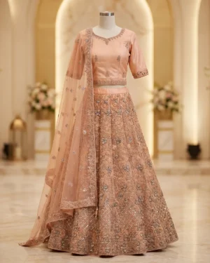 Pink Peach Embroidered Formal Lehenga Choli