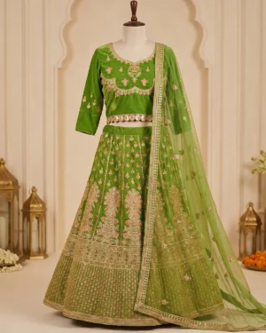 Pistachio Velvet Embellished Formal Lehenga Shirt