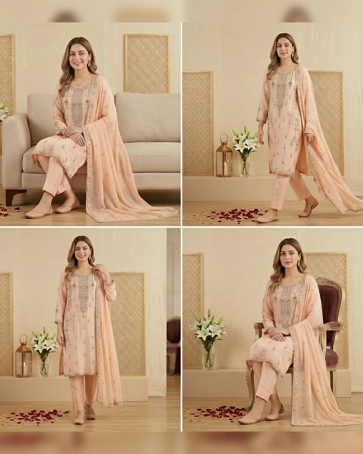 Powder Pink Zari Formal Shirt Trouser Suit - Image 4