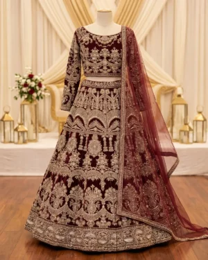 Premium Golden Velvet Bridal Lehenga Choli
