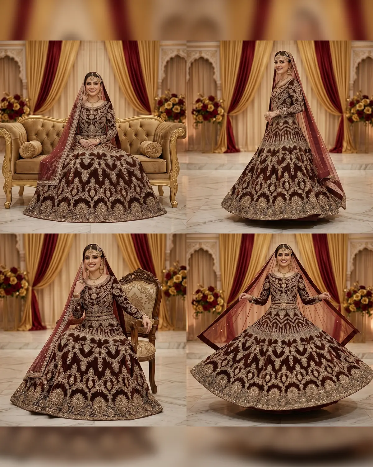Premium Maroon Jewel Bridal Velvet Lehenga Choli - Image 4