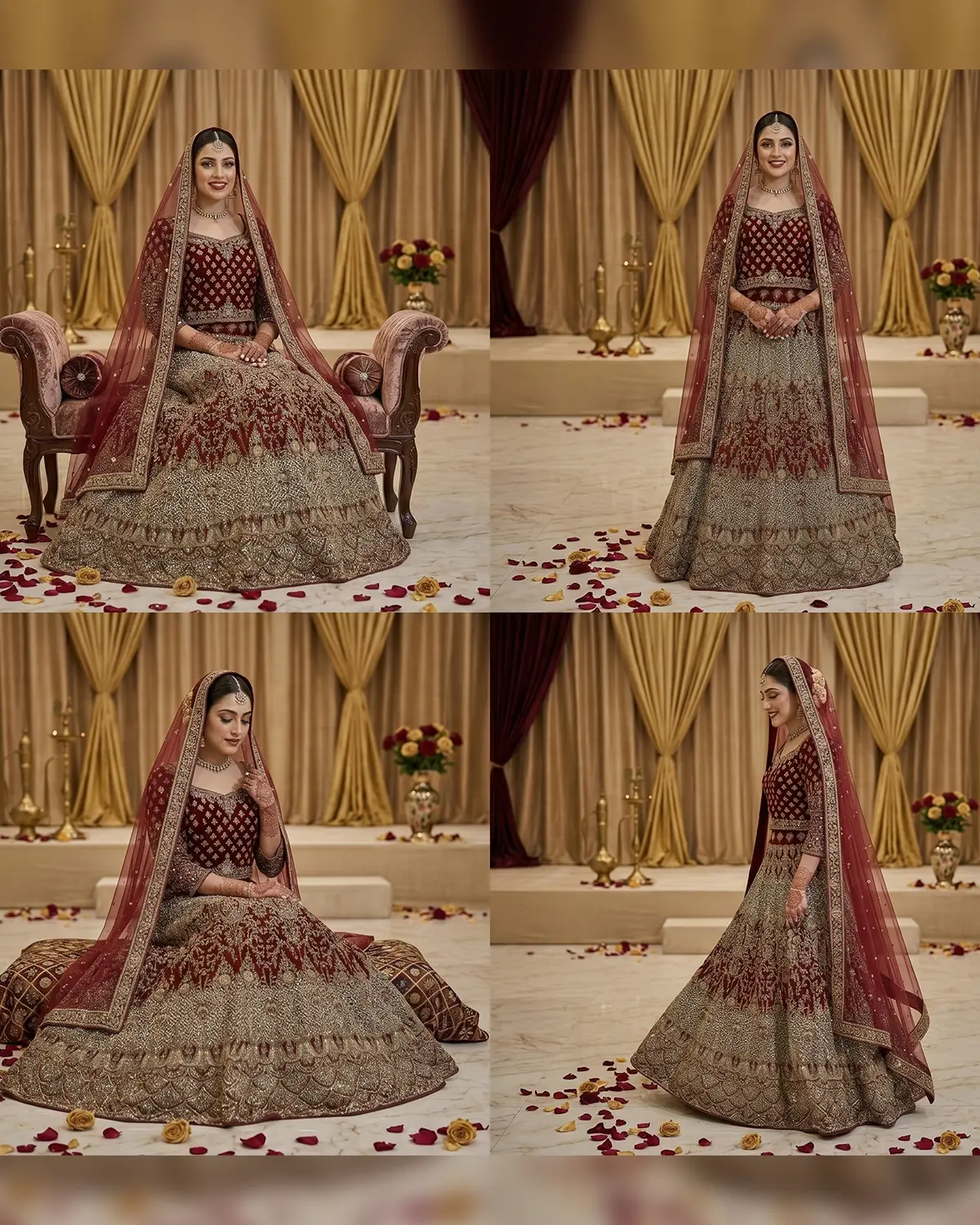 Premium Red Indian Style Velvet Tail Bridal Lehenga Choli - Image 4