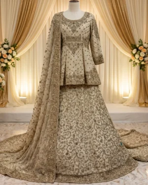 Prestige Golden Bridal Long Tail Lehenga Frock