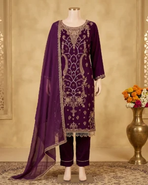 Purple Embellished Formal Shirt Trouser Suit